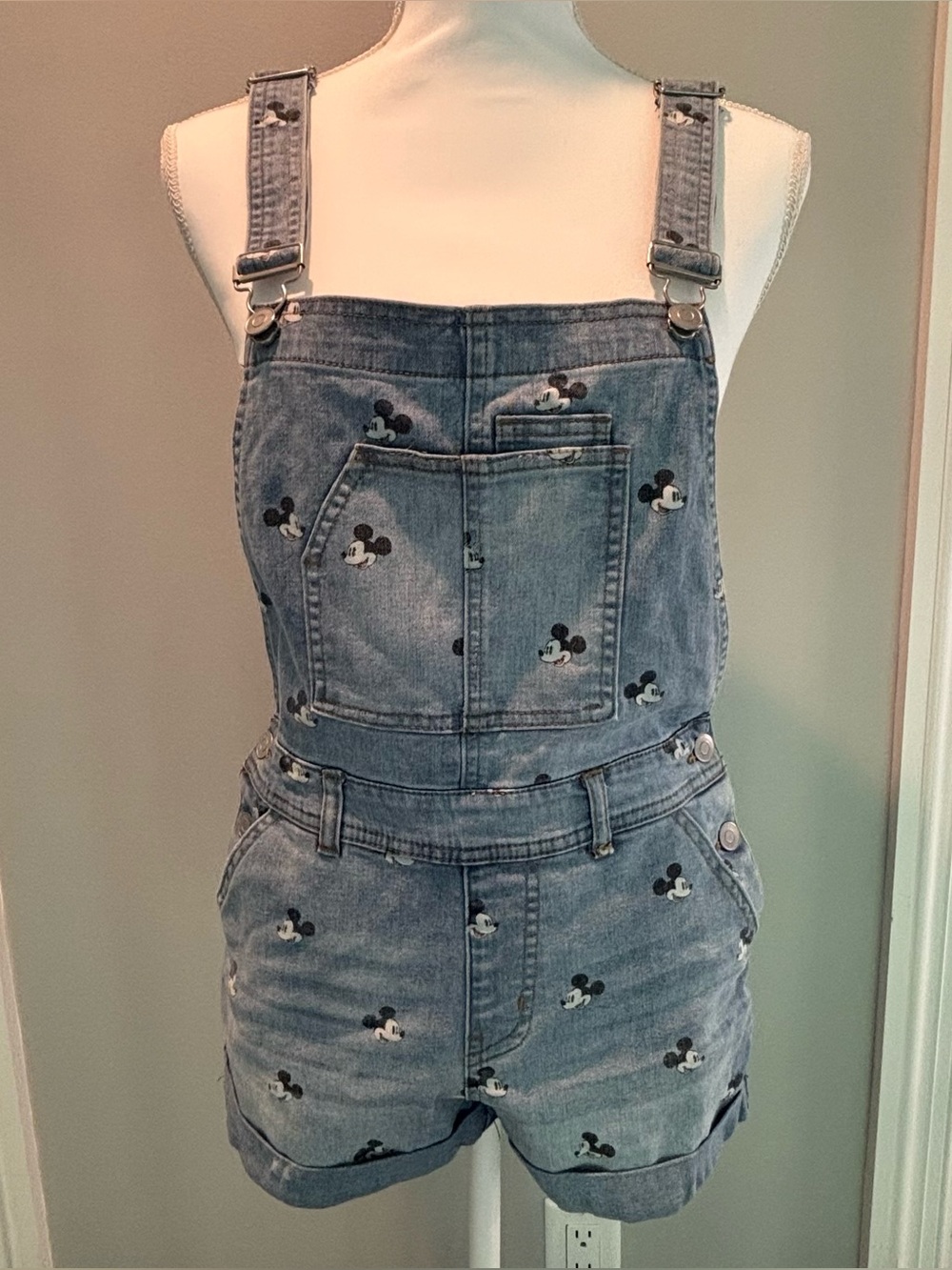 Disney Parks Mickey Mouse Denim Shortalls Overalls Womens Medium